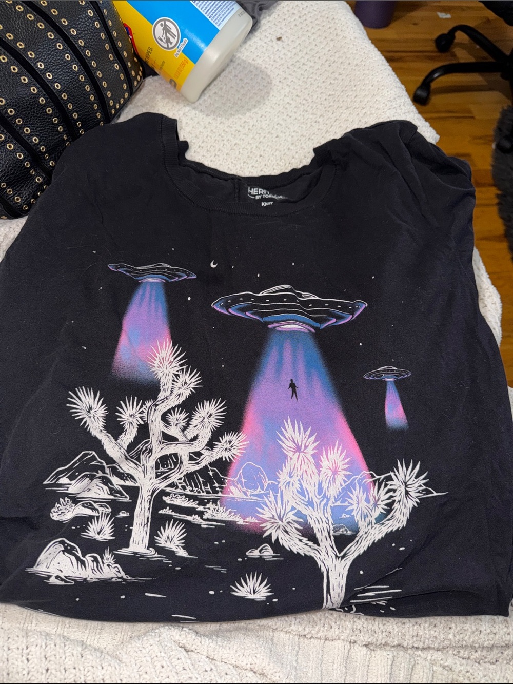 torrid Black Tee with Pink & Blue UFO Desert Graphic